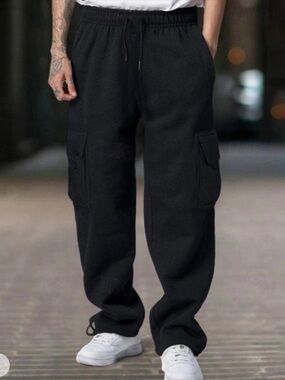 Men's Black Cargo Sweatpants - Casual Relaxed Fit